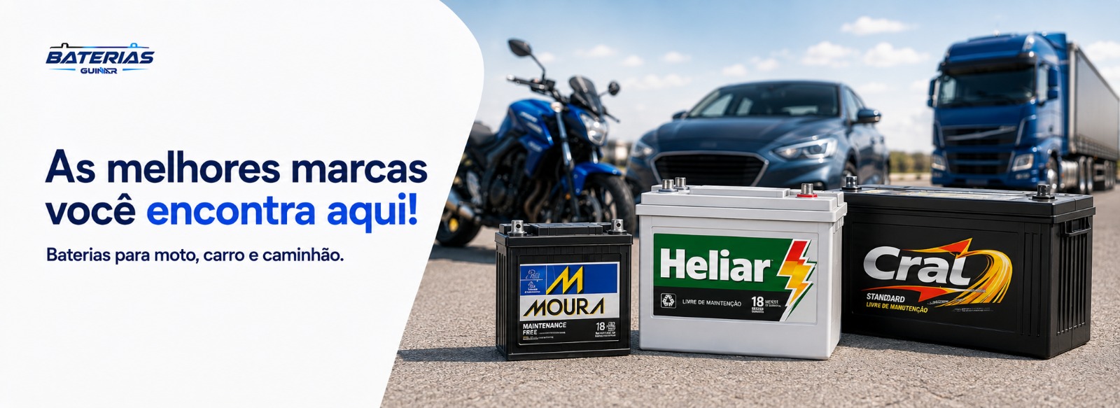 Baterias Guinar: marcas para motos, carros e caminhões