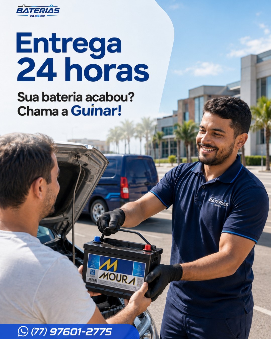Entrega de baterias 24 horas pela Baterias Guinar